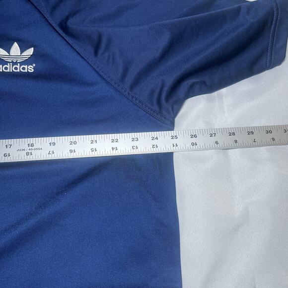 VTG 90s Y2K ADIDAS Short Sleeve Full Zip Blue Men's Size XL Back Logo Stripes - Picture 9 of 11